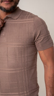 Polo Masculina Tricot Texturizada Marrom