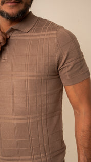 Polo Masculina Tricot Texturizada Marrom
