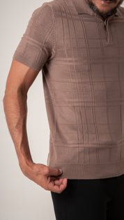 Polo Masculina Tricot Texturizada Marrom