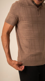 Polo Masculina Tricot Texturizada Marrom