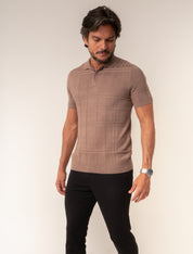Polo Masculina Tricot Texturizada Marrom