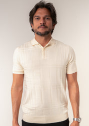 Polo Masculina Tricot Texturizada Bege