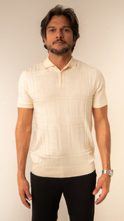 Polo Masculina Tricot Texturizada Bege