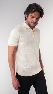 Polo Masculina Tricot Texturizada Bege