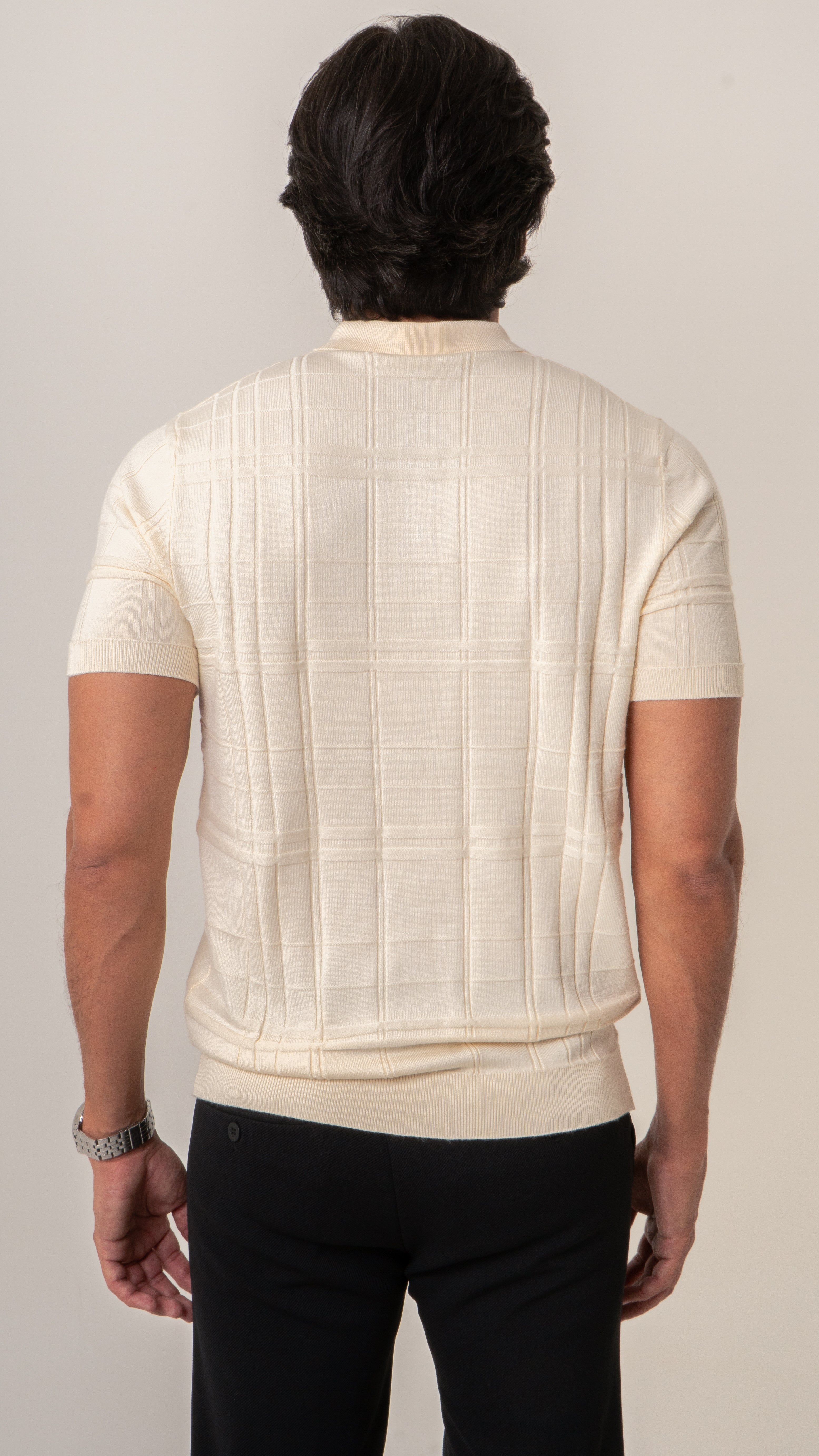 Polo Masculina Tricot Texturizada Bege