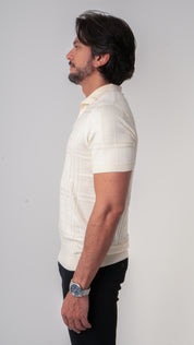 Polo Masculina Tricot Texturizada Bege
