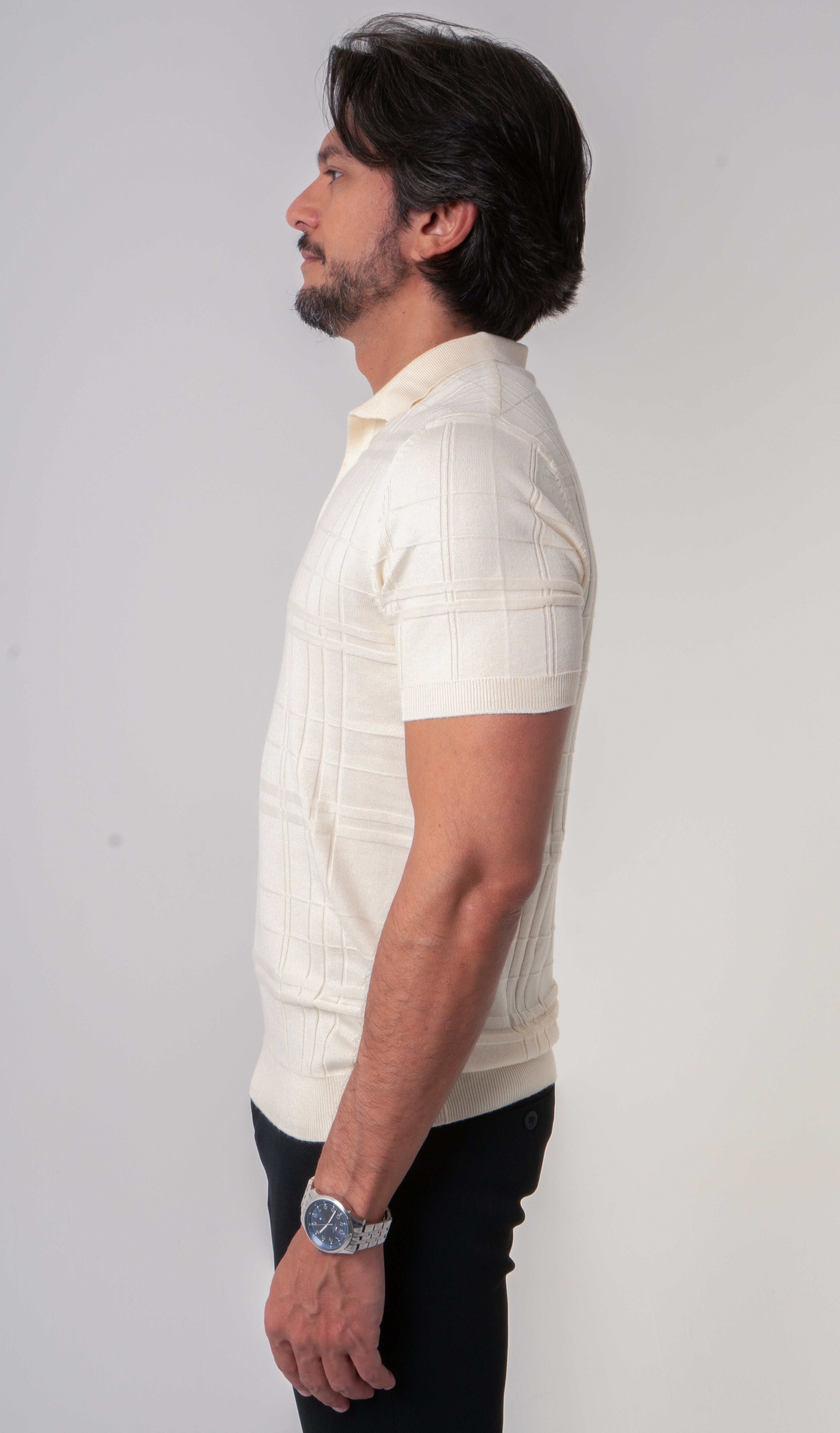 Polo Masculina Tricot Texturizada Bege