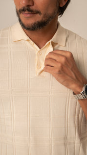 Polo Masculina Tricot Texturizada Bege