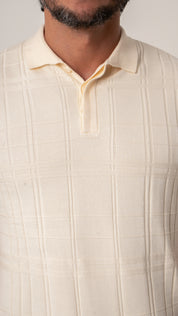 Polo Masculina Tricot Texturizada Bege