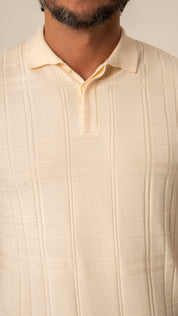 Polo Masculina Tricot Texturizada Bege