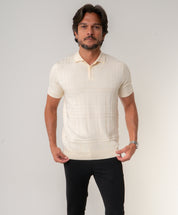 Polo Masculina Tricot Texturizada Bege