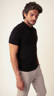 Polo Masculina Tricot Texturizada Preto
