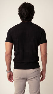 Polo Masculina Tricot Texturizada Preto