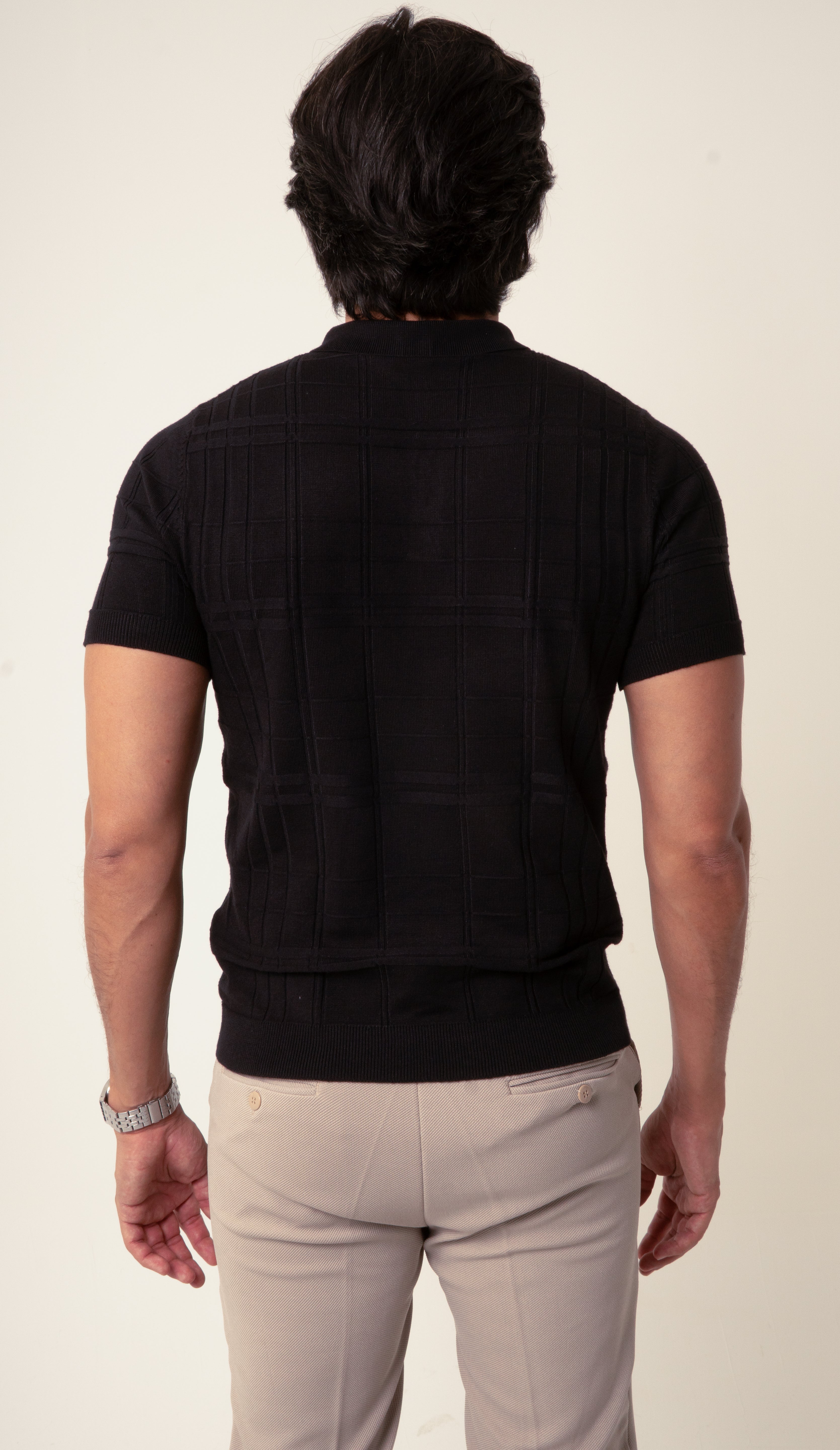 Polo Masculina Tricot Texturizada Preto