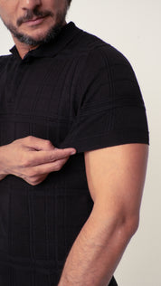 Polo Masculina Tricot Texturizada Preto
