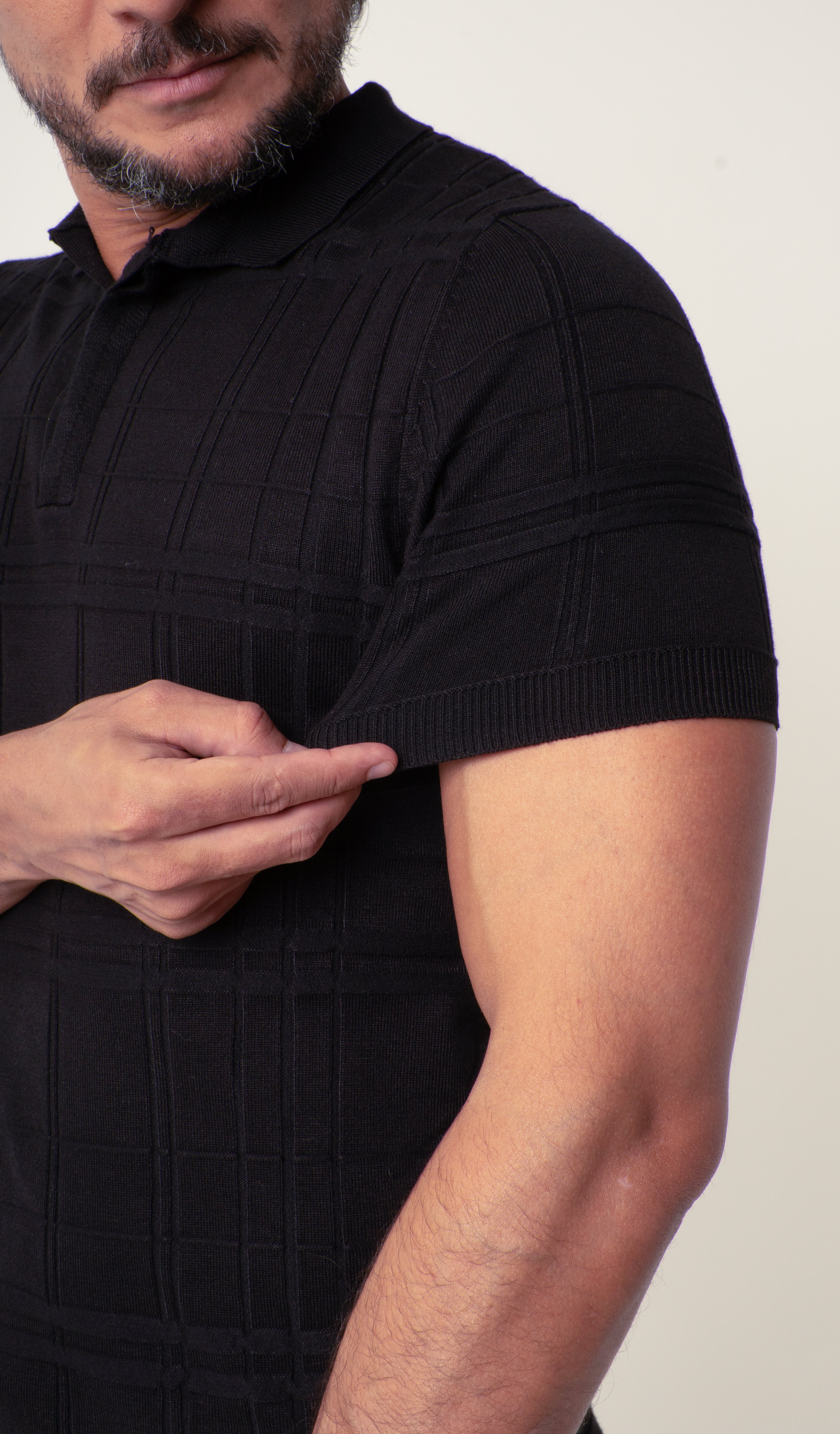 Polo Masculina Tricot Texturizada Preto
