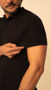 Polo Masculina Tricot Texturizada Preto