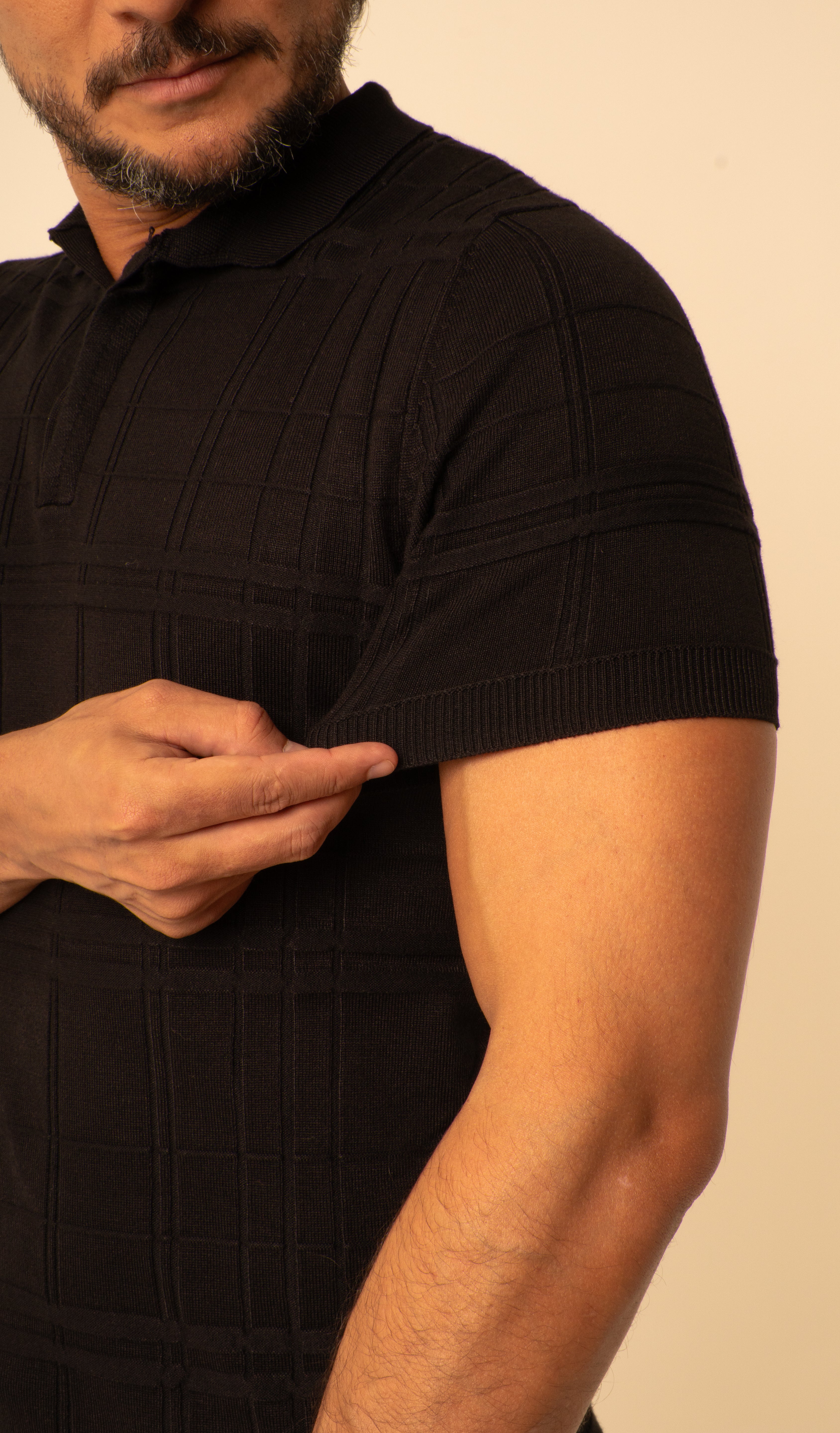 Polo Masculina Tricot Texturizada Preto