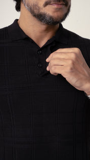 Polo Masculina Tricot Texturizada Preto