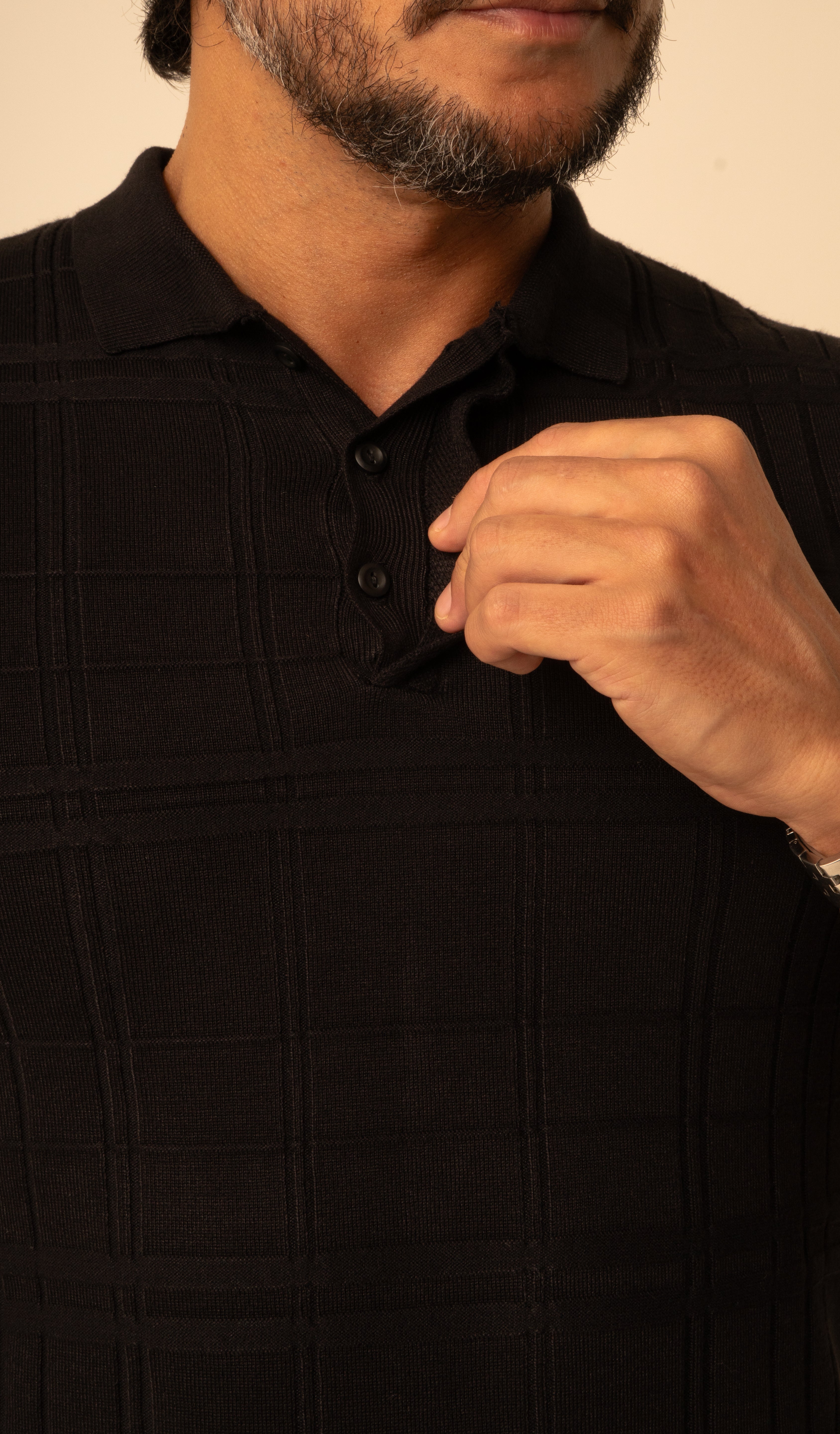 Polo Masculina Tricot Texturizada Preto