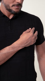 Polo Masculina Tricot Texturizada Preto