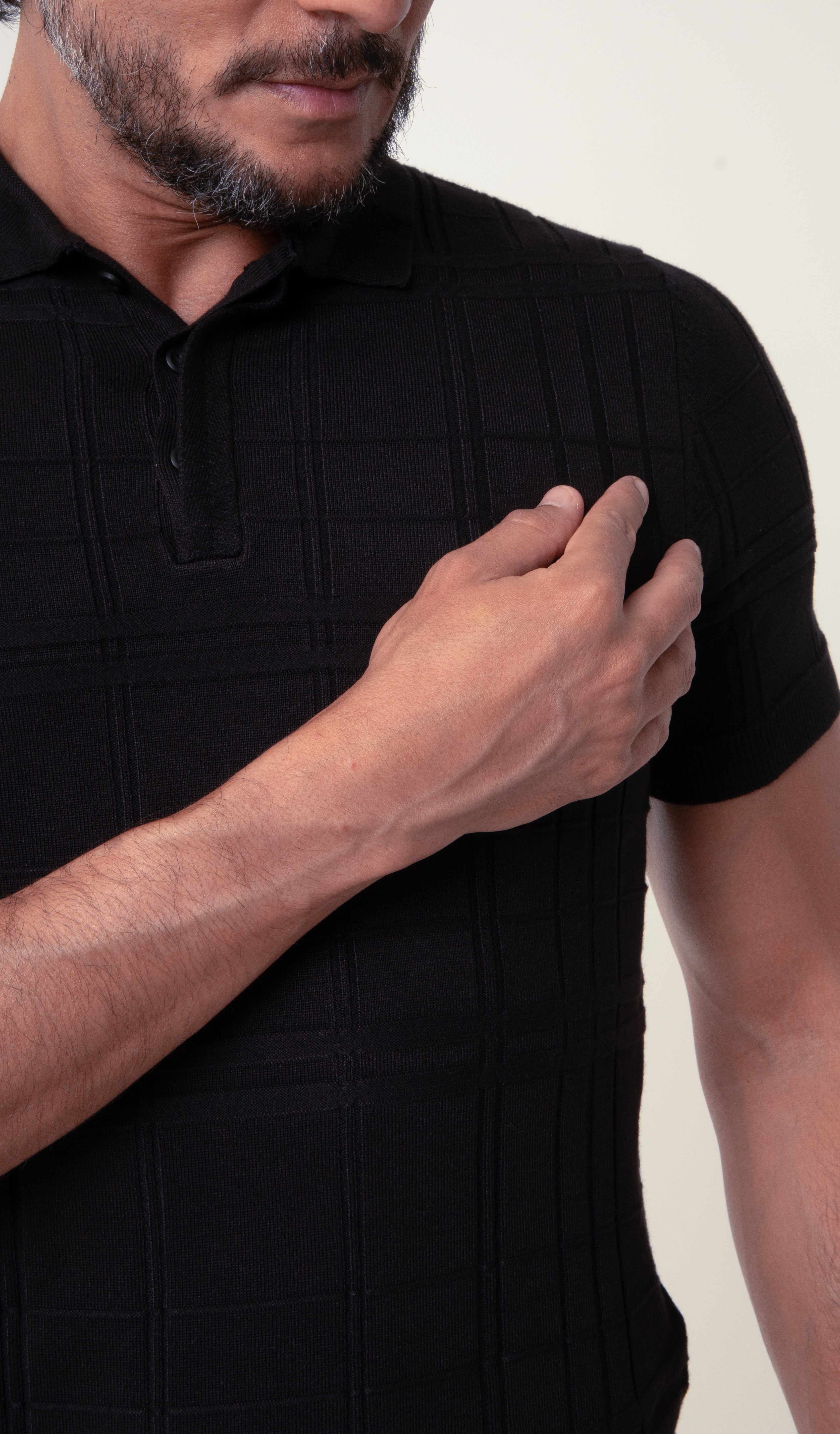 Polo Masculina Tricot Texturizada Preto