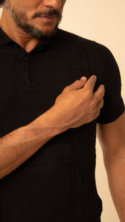 Polo Masculina Tricot Texturizada Preto