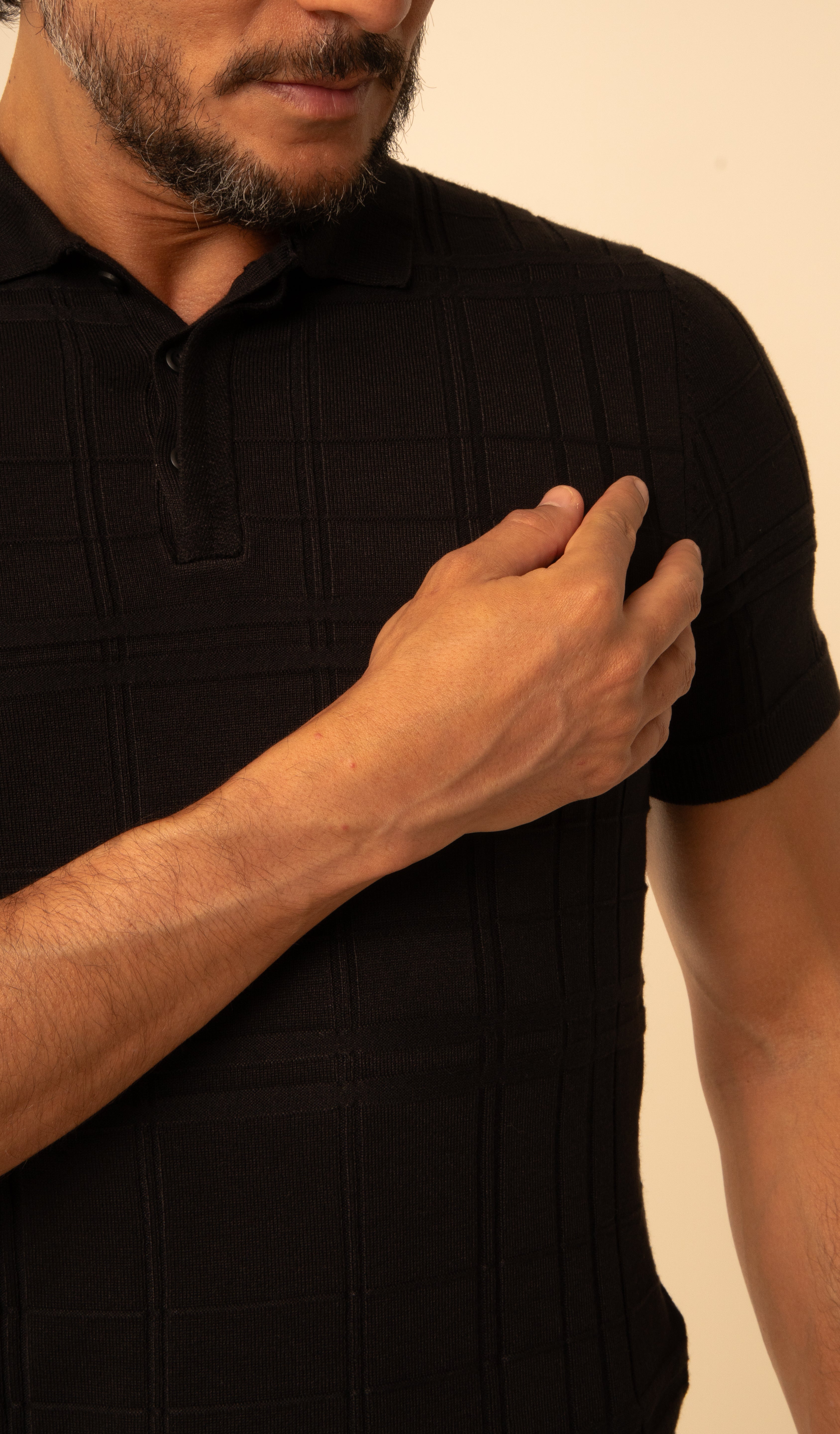 Polo Masculina Tricot Texturizada Preto