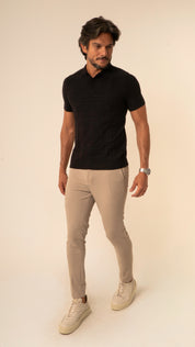 Polo Masculina Tricot Texturizada Preto